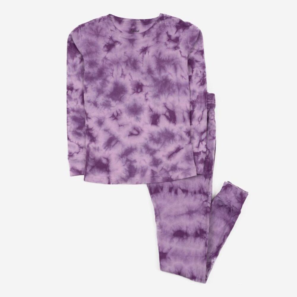 LEVERET -  Kids Two Piece Cotton Pajamas Tie Dye Purp Tie Dye Purple